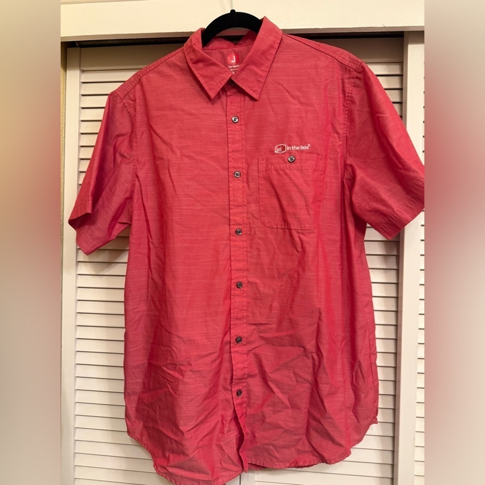 Jack in the Box Men's Sz L Red Short Sleeve Button up Shirt